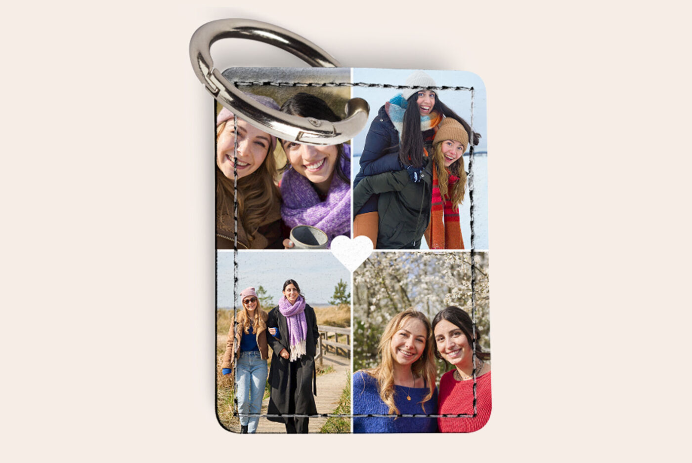 Porte-clé photo love en forme rectangulaire avec collage de quatre portraits