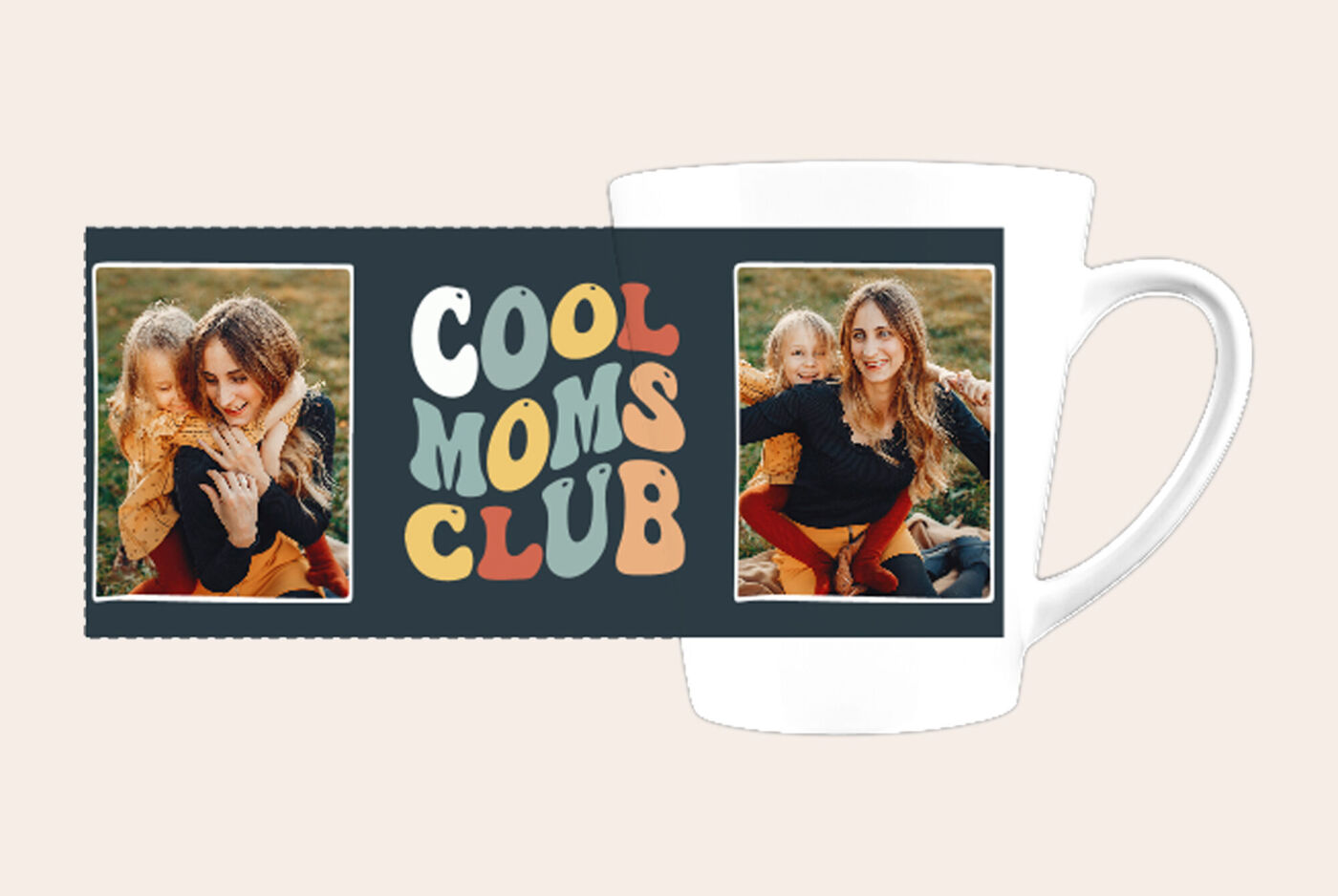Mug photo Cool Moms Club, tasse blanche avec collage de portraits et texte graphique
