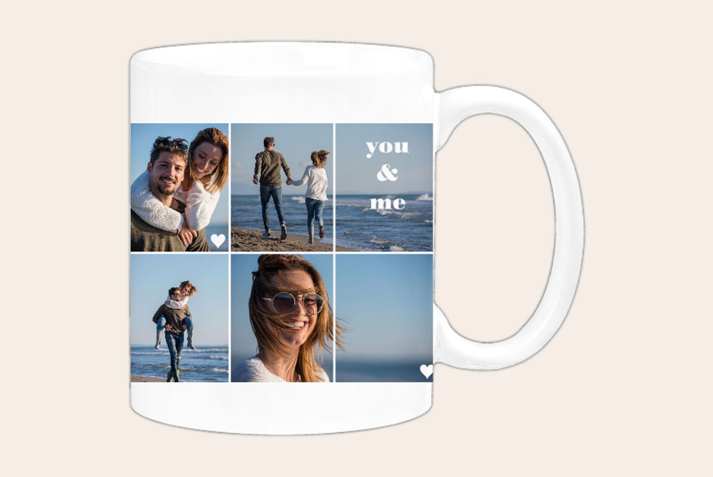 Mug personnalisé You & Me avec 6 photos de couple et mise en page simple