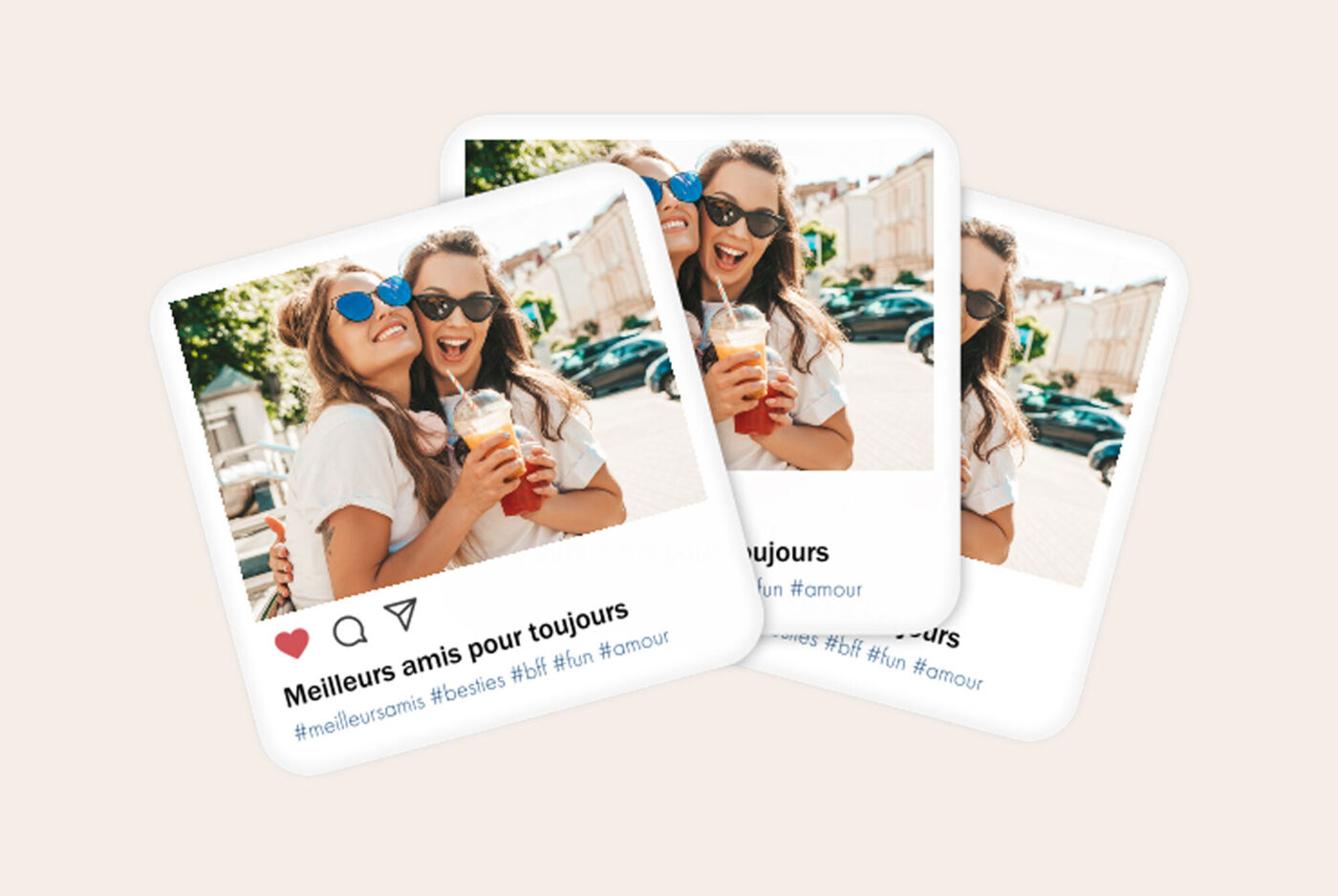 Magnet photo style publication Insta avec collage de portraits sur fond clair