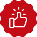 Un émetteur rouge avec un symbole de pouce levé exprimant joie et approbation