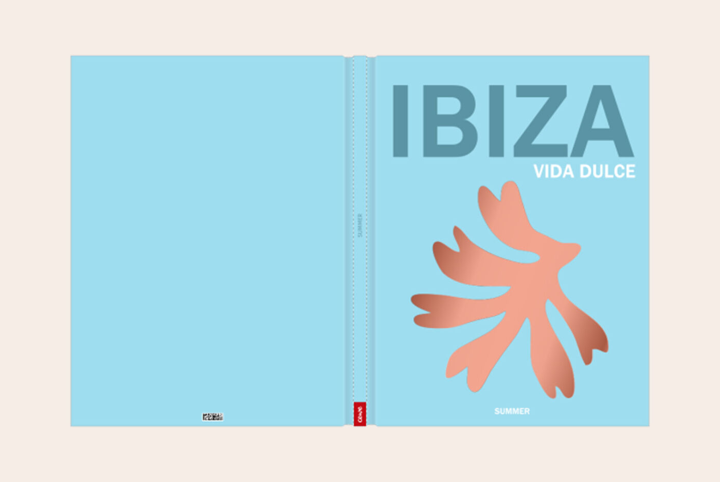 Album photo Ibiza, design coloré bleu pastel avec illustration végétale tropicale