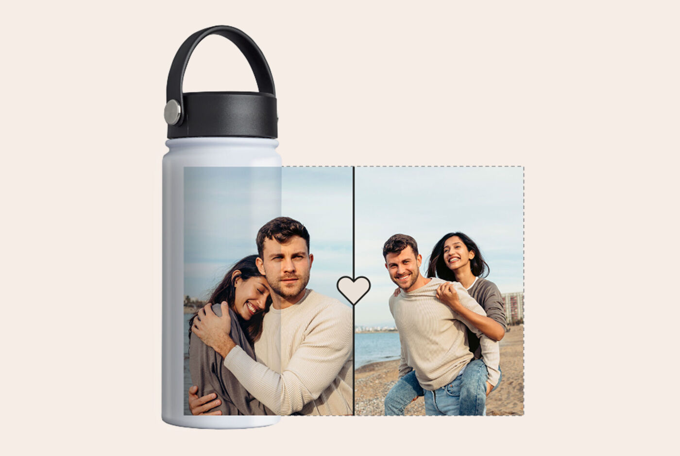 Gourde personnalisée avec grand portrait vertical et petit motif cœur